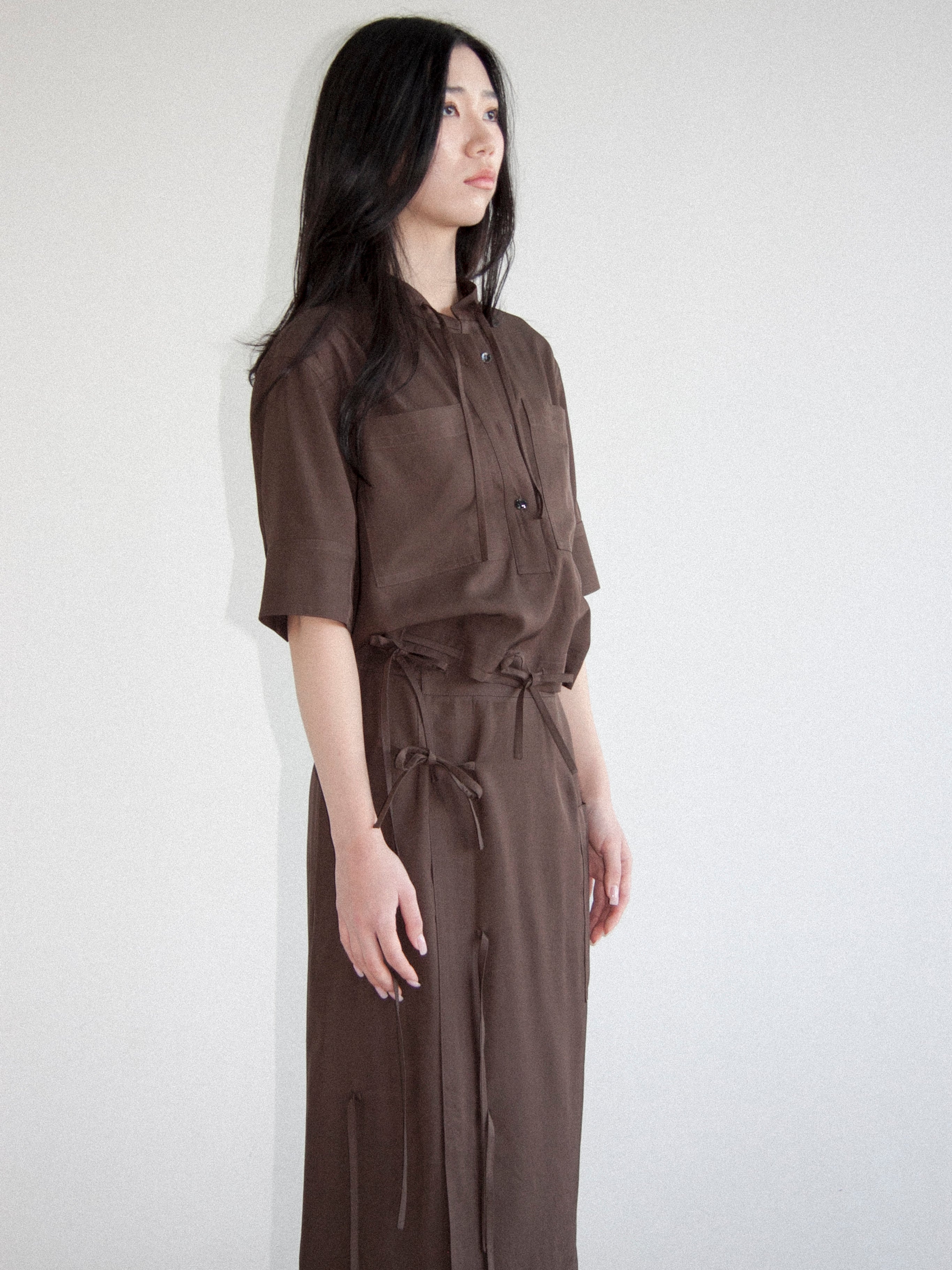 브라운 레이온 셔츠