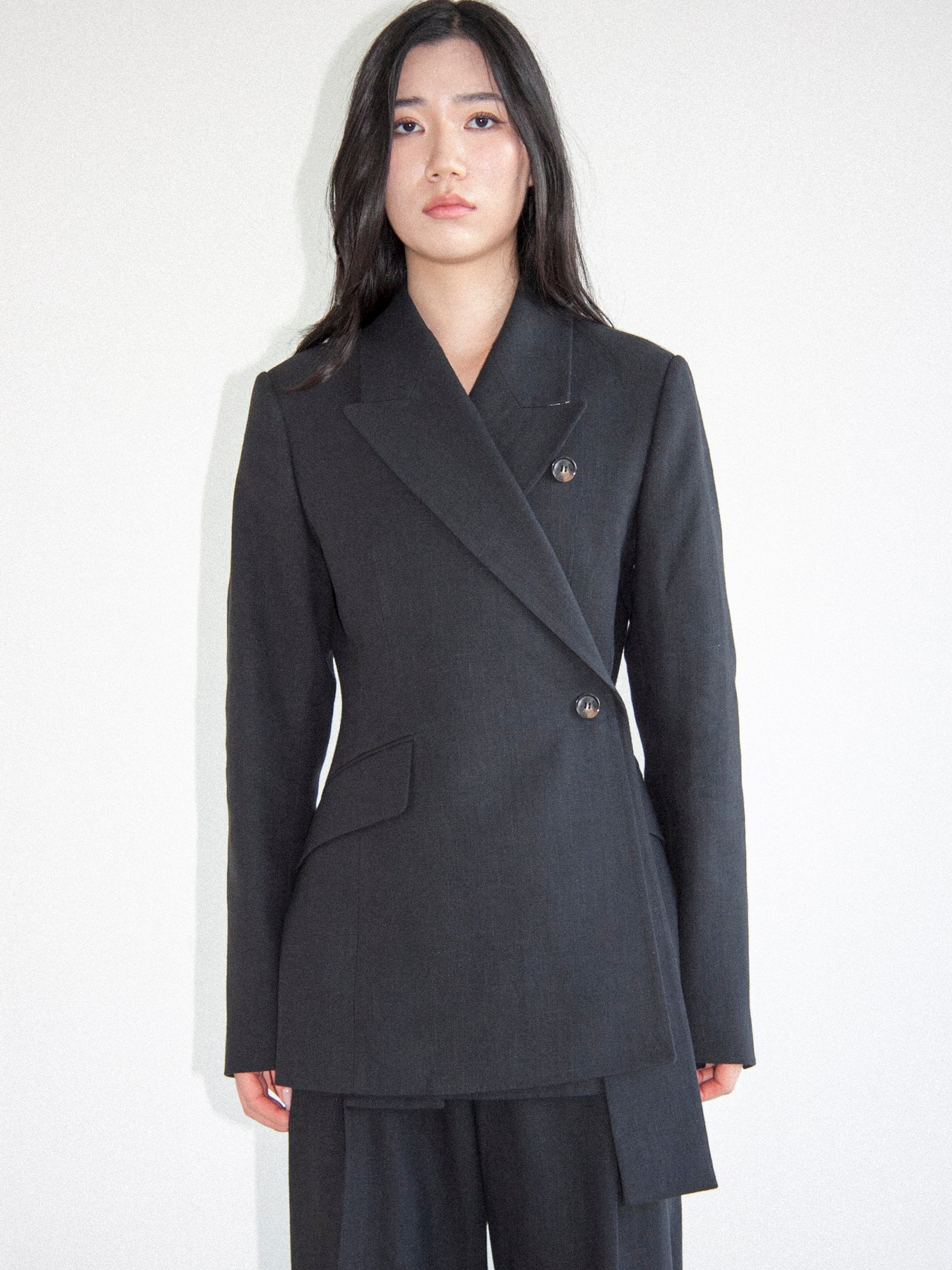 블랙 컨버터블 라펠 재킷 